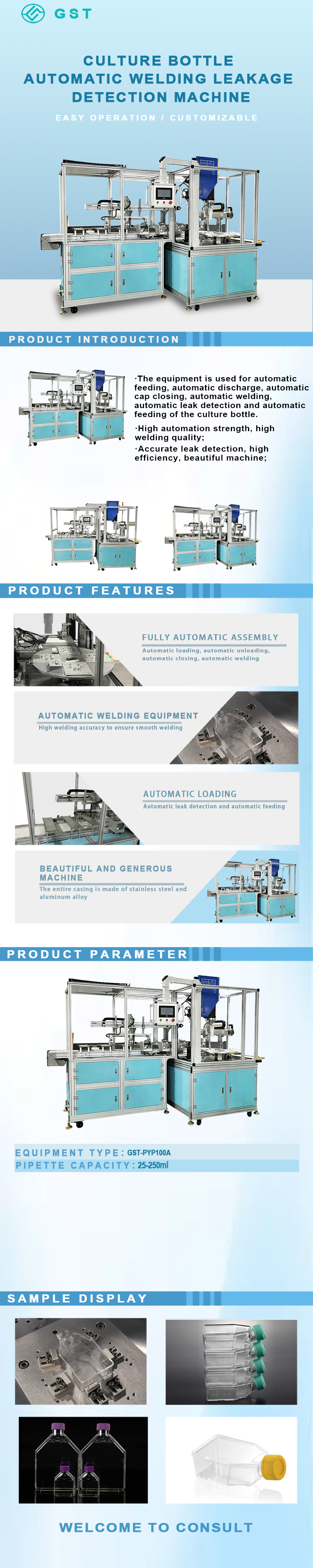 Apparecchiature di automazione-Macchina automatica di saldatura e rilevamento perdite per bottiglie di coltura
