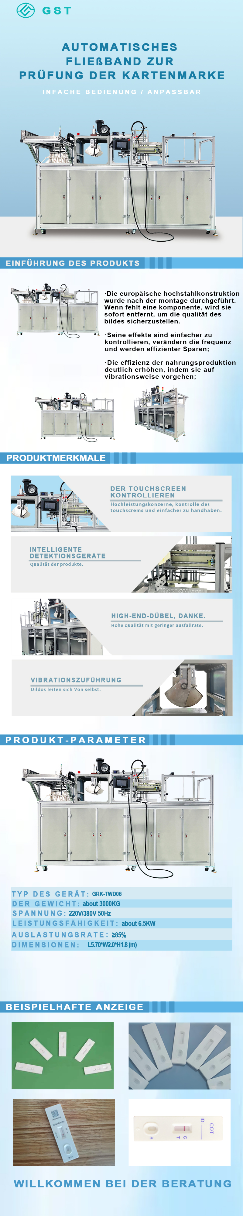 Automatische Montagemaschine – automatische Montage-Produktionslinie für Mehrfachdosis-Streifenerkennungskarten Automatische Montagemaschine – automatische Montage-Produktionslinie für Mehrfachdosis-Streifenerkennungskarten