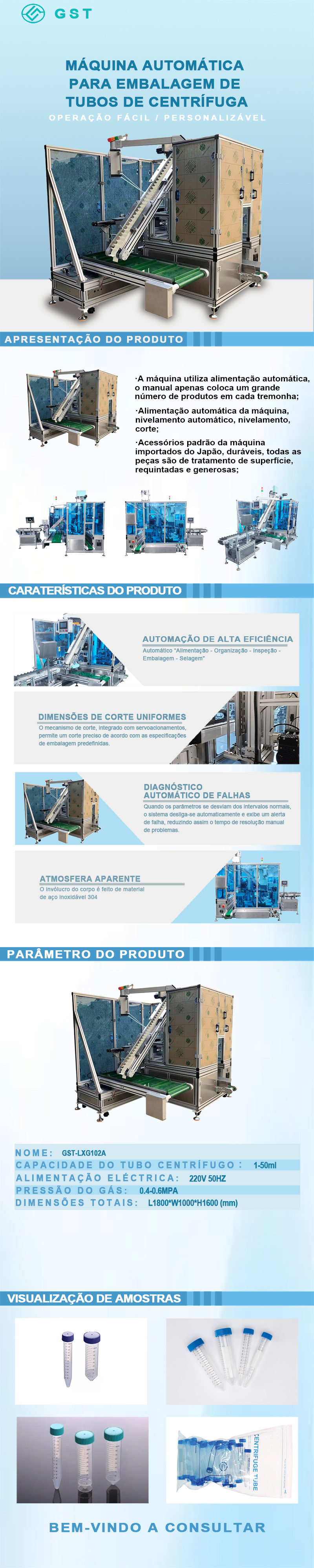 Máquina de embalagem automática - Máquina de embalagem automática com tampas para tubos centrífugos