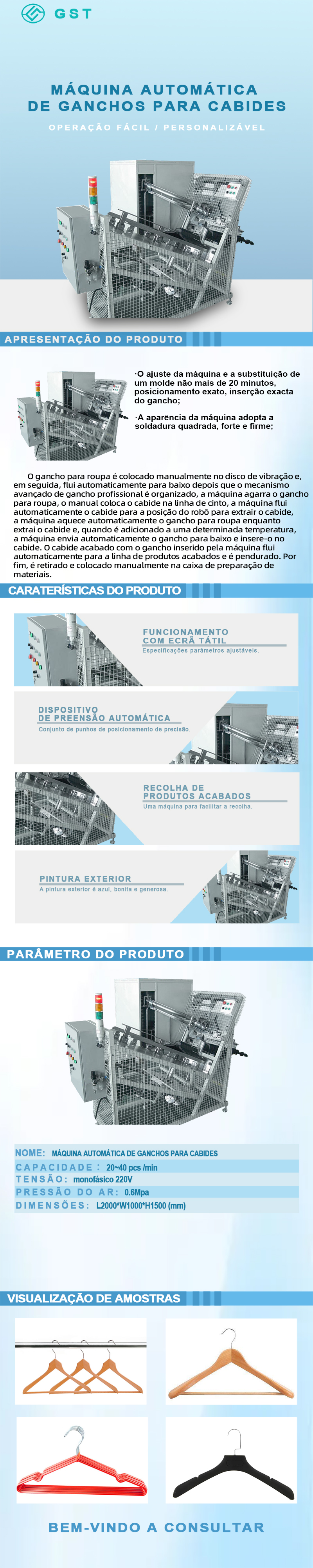 Equipamento de automação - Máquina automática de inserção de ganchos para cabides