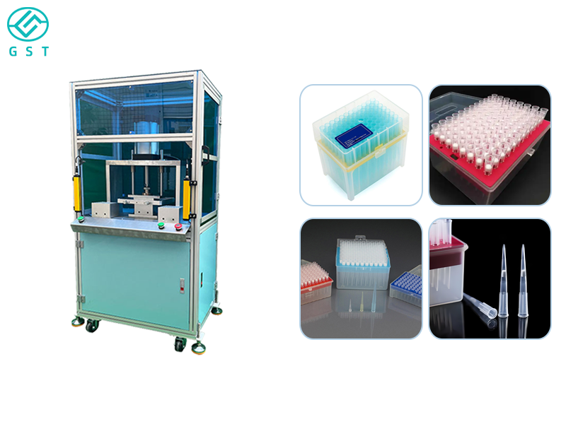 Máquina semiautomática para encaixotamento de ponteiras de pipetas | Suporta a montagem e o encaixotamento de ponteiras de diferentes tamanhos para utilização e
