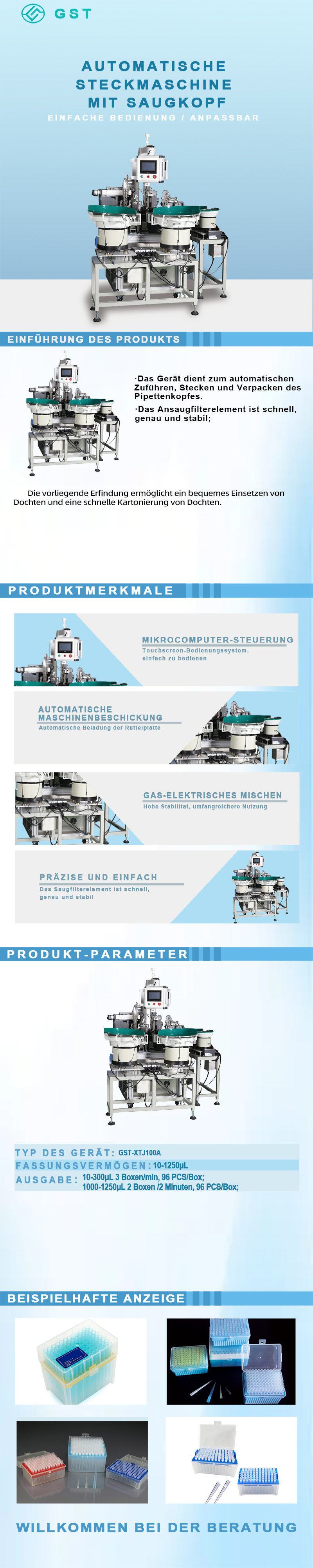 Automatische Kartoniermaschine für Pipettenspitzen | Effiziente und präzise vollautomatische Verpackungslösung für Laborverbrauchsmaterialien
