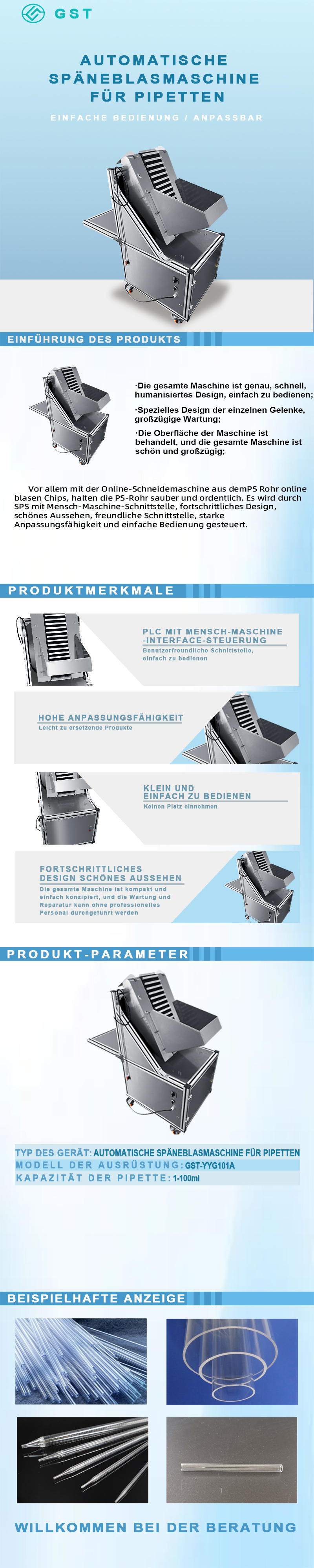 Automatischer Pipettenspäne-Bläser | Ausrüstung zur internen und externen Späneentfernung und Reinigung von Pipetten | Produktionslinie für Laborverbrauchsmaterialien