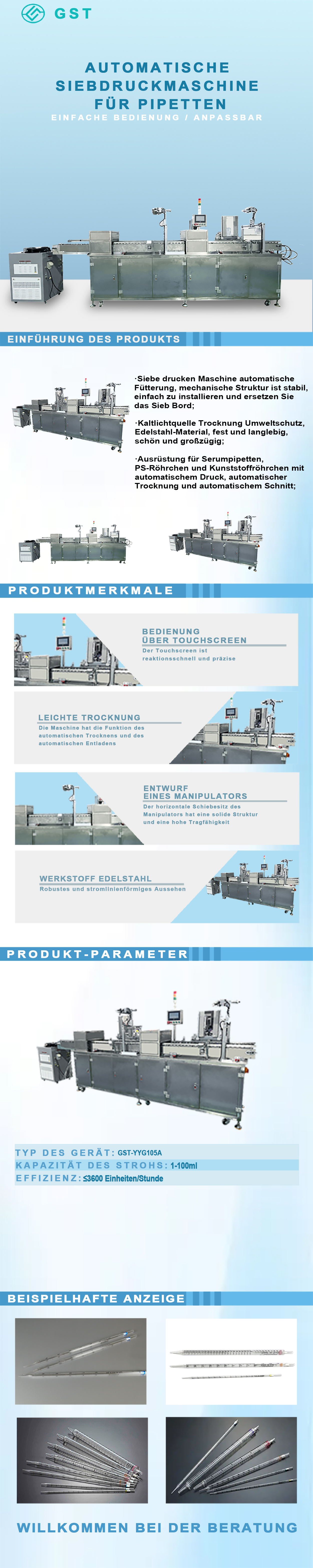 Automatischer Zweifarben-Siebdrucker für Pipetten | Druckanlage für gebogene Oberflächen von Laborverbrauchsmaterialien | Hochpräzises automatisiertes Siebdrucksystem