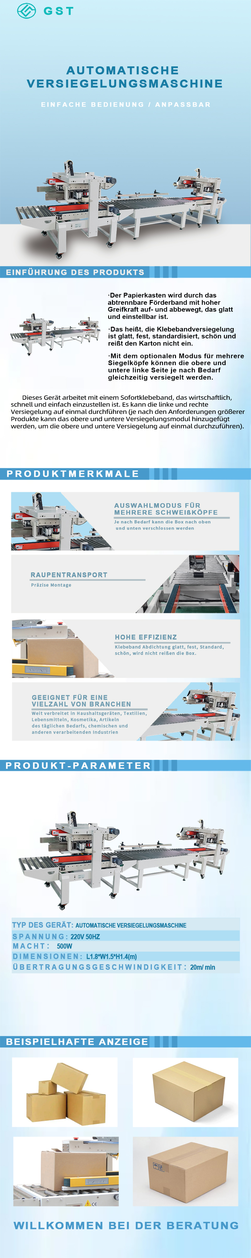 Automatische Kartonverschließmaschine | Intelligente Kartonverschließ- und Verpackungsanlage | Vollautomatische Produktionsanlage zum Verschließen von Ober- und Unterkartons