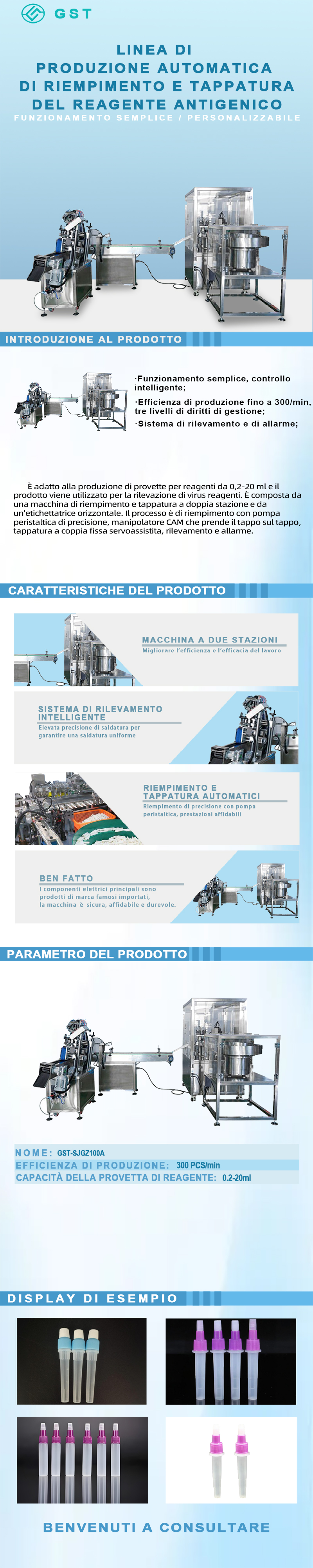 Linea di produzione automatica di riempimento e tappatura di reagenti antigenici | Attrezzatura di produzione di riempimento di liquidi completamente automatica per reagenti per test medici