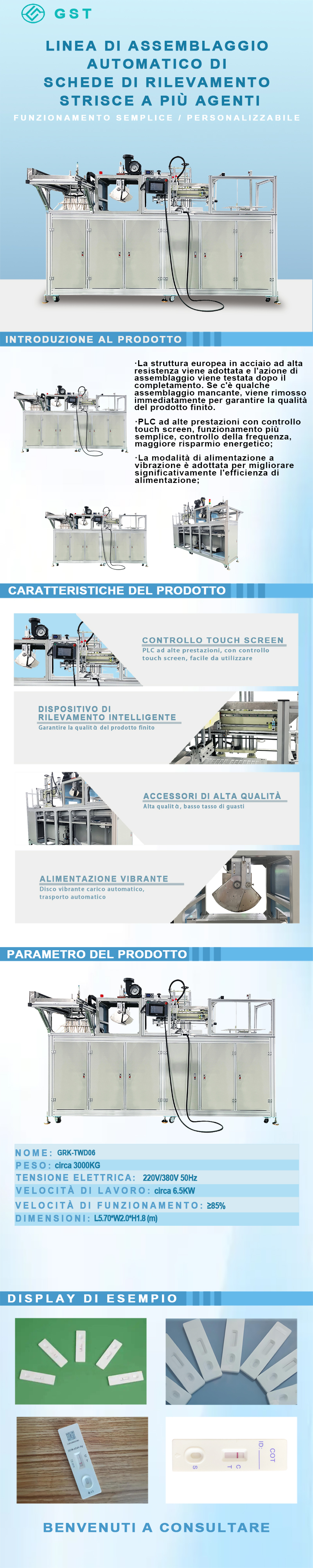 Linea di assemblaggio automatico di schede di test multidose | Macchina di assemblaggio automatico di schede di reagenti per test IVD