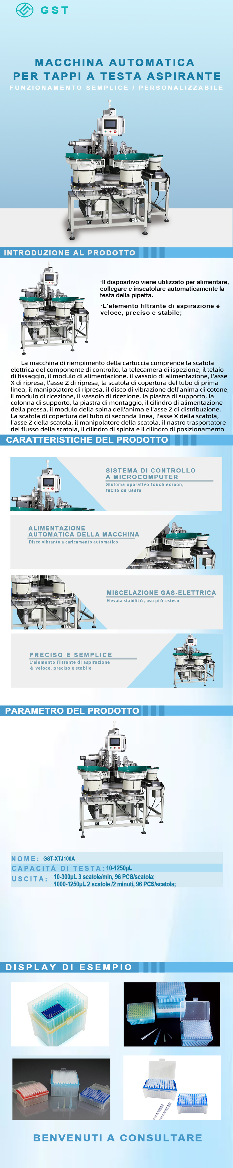 Macchina automatica per l'astucciamento di puntali per pipette | Soluzione di confezionamento completamente automatica, efficiente e precisa per materiali di consumo da laboratorio