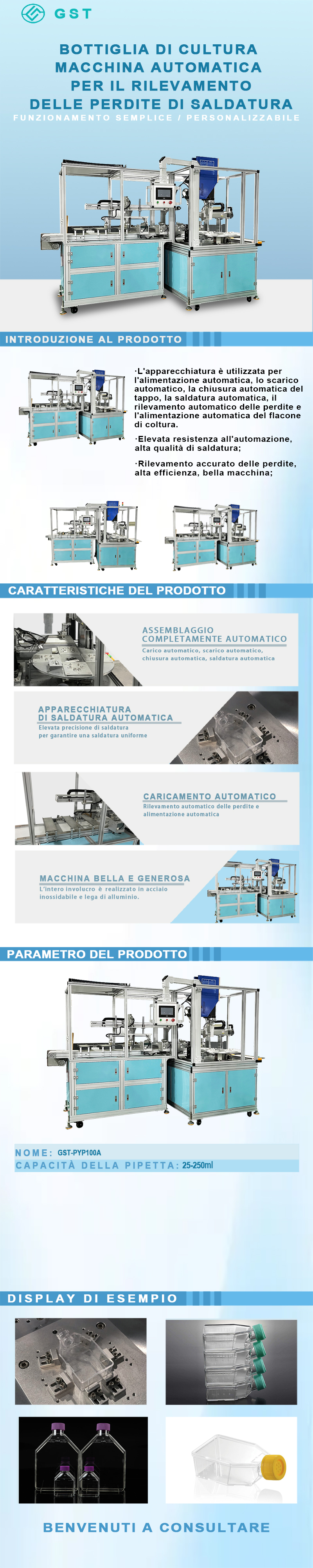 Macchina automatica per la rilevazione delle perdite tramite saldatura a ultrasuoni per bottiglie di coltura | Apparecchiatura completamente automatica per la saldatura di tenuta e per il collaudo del