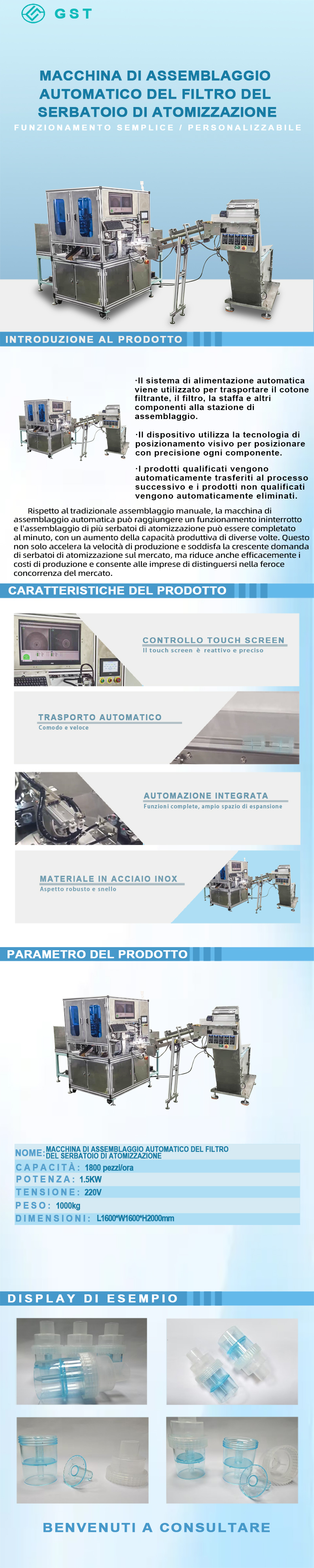 Macchina di assemblaggio automatica per filtri per atomizzatori | Attrezzatura di produzione automatizzata per filtri per atomizzatori per materiali di consumo medicali