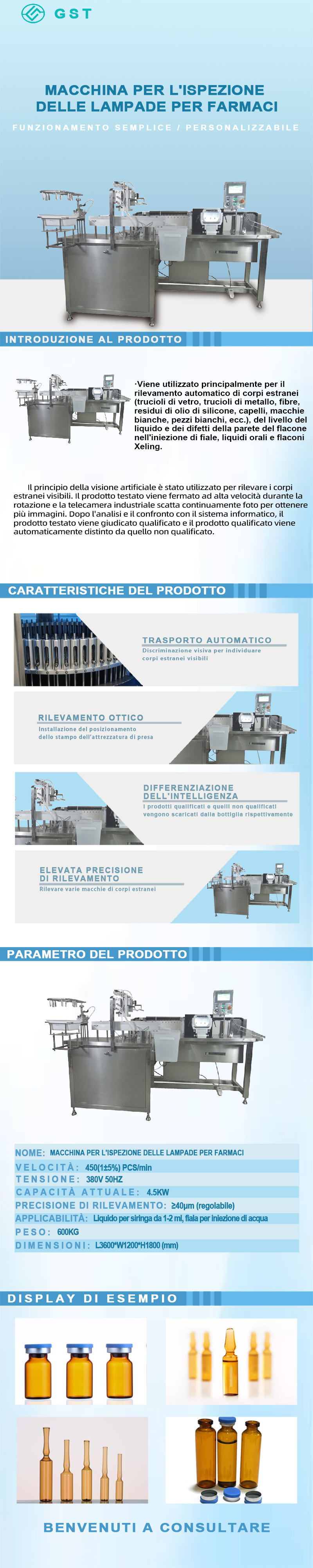 Macchina automatica per l'ispezione farmaceutica | Apparecchiatura intelligente per l'ispezione visiva | Sistema di ispezione ad alta precisione per flaconi farmaceutici