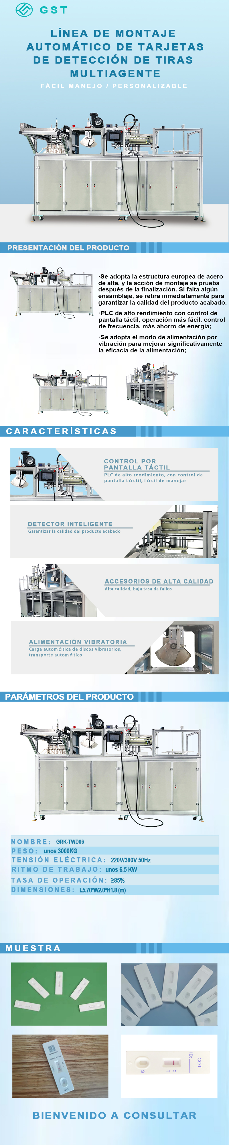 Línea de ensamblaje automático de tarjetas de prueba multidosis | Máquina de ensamblaje automático de tarjetas de reactivos para pruebas IVD