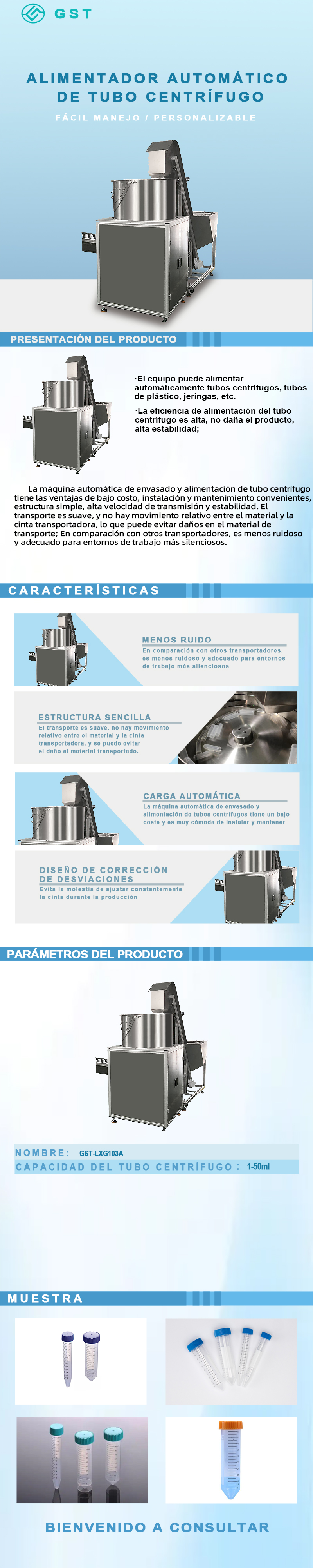 Cargador automático de tubos de centrífuga | Sistema inteligente de alimentación y organización de placas vibratorias | Cargador automático de consumibles de laboratorio