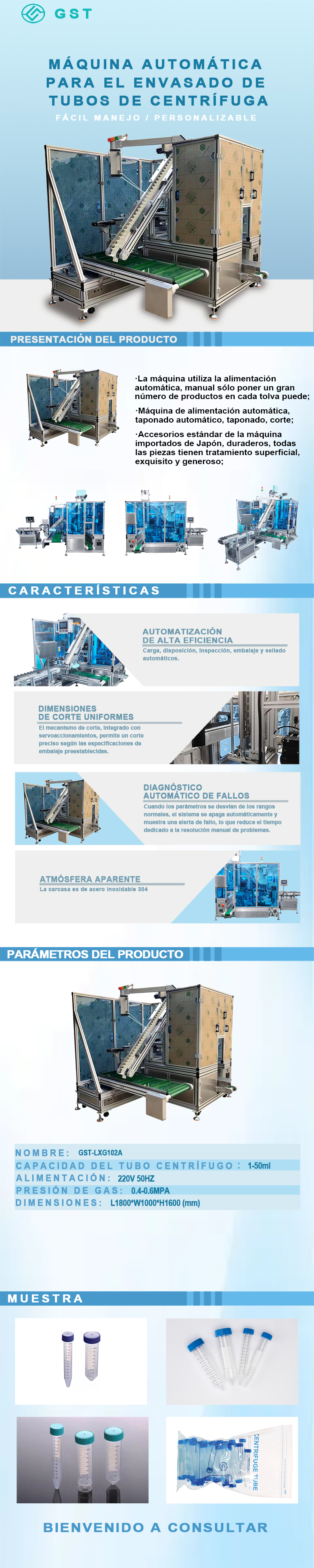 Máquina envasadora de tubos de centrífuga totalmente automática | Soluciones automatizadas de conteo y envasado para consumibles médicos