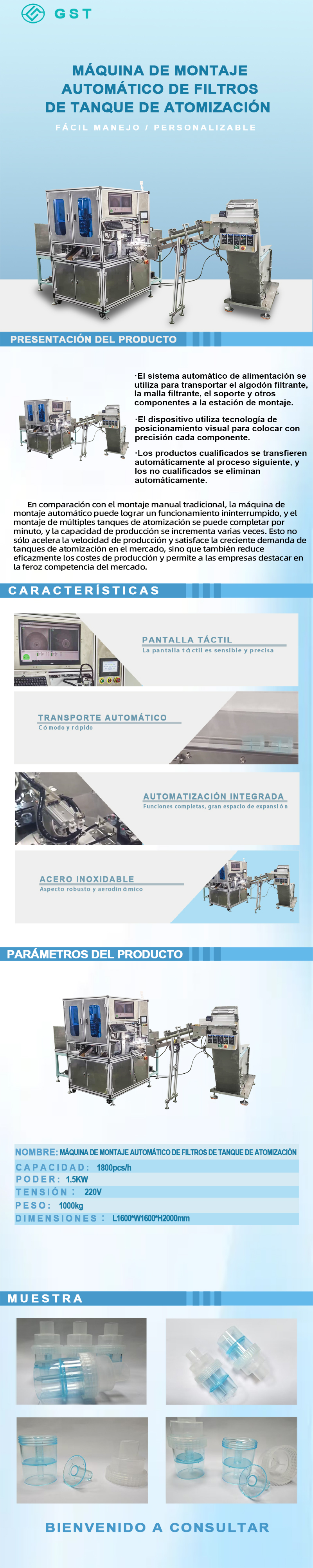 Máquina automática de ensamblaje de filtros para atomizadores | Equipos de producción automatizados para filtros para atomizadores de consumibles médicos