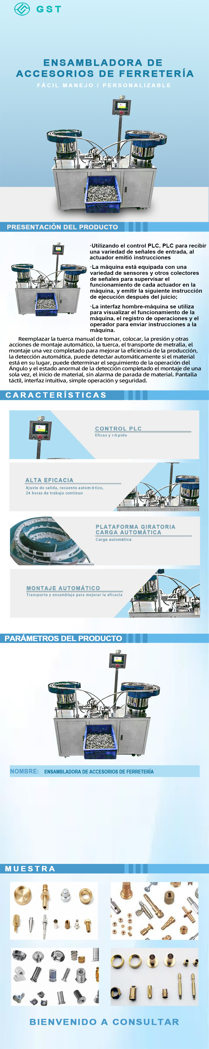 Máquina ensambladora automática de accesorios de hardware | Línea de producción con alimentación automática y detección de apriete de tornillos y tuercas