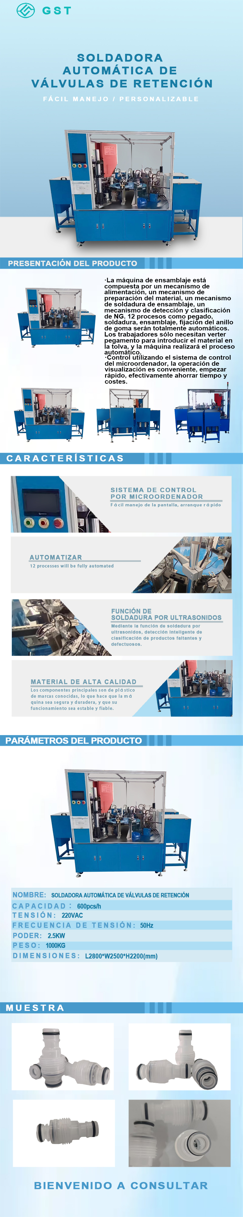 Máquina automática de ensamblaje por soldadura ultrasónica para válvulas de retención | Equipos de soldadura ultrasónica | Soluciones de ensamblaje automatizadas no estándar
