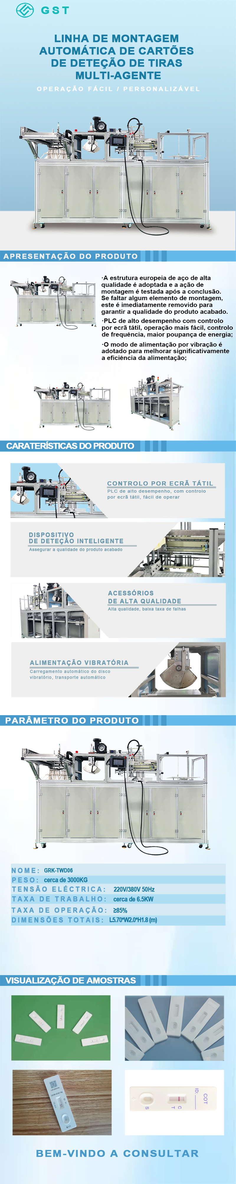 Linha de montagem automática de cartões de teste multidose | Máquina de montagem automática de cartões de reagentes para testes IVD