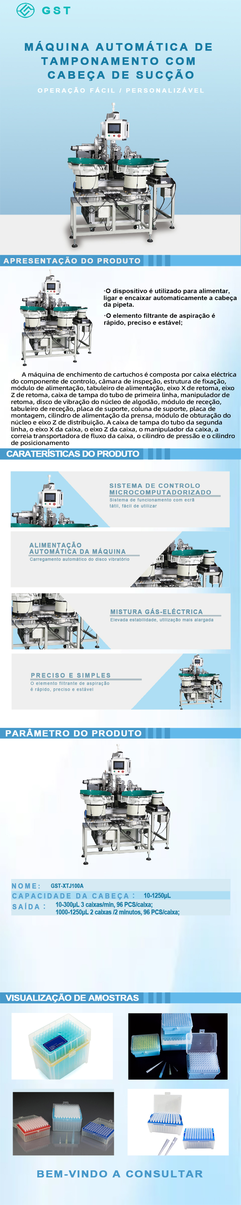 Máquina automática de encaixotamento de ponteiras de pipetas | Solução de embalagem totalmente automática, eficiente e precisa, para consumíveis de laboratório.