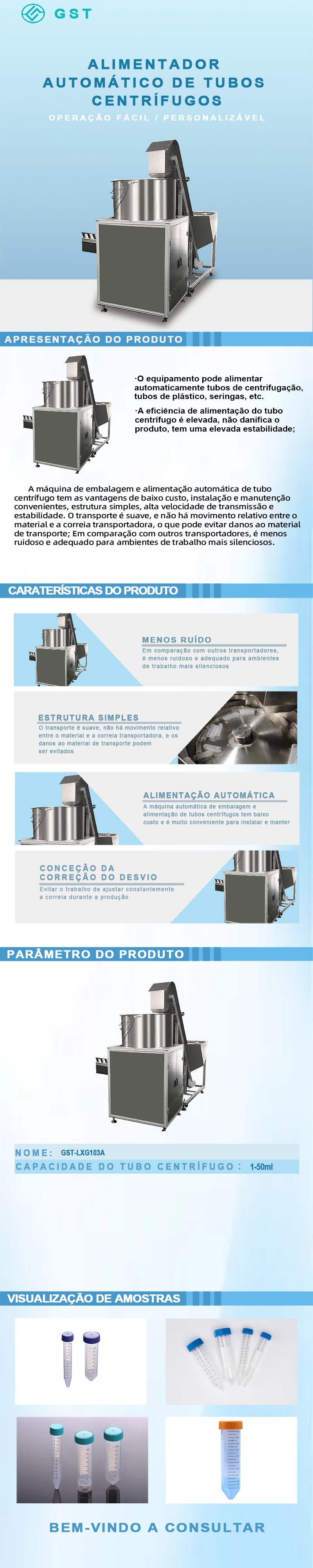 Carregador automático de tubos de centrífuga | Sistema inteligente de alimentação e organização por placa vibratória | Carregador automático de consumíveis de laboratório