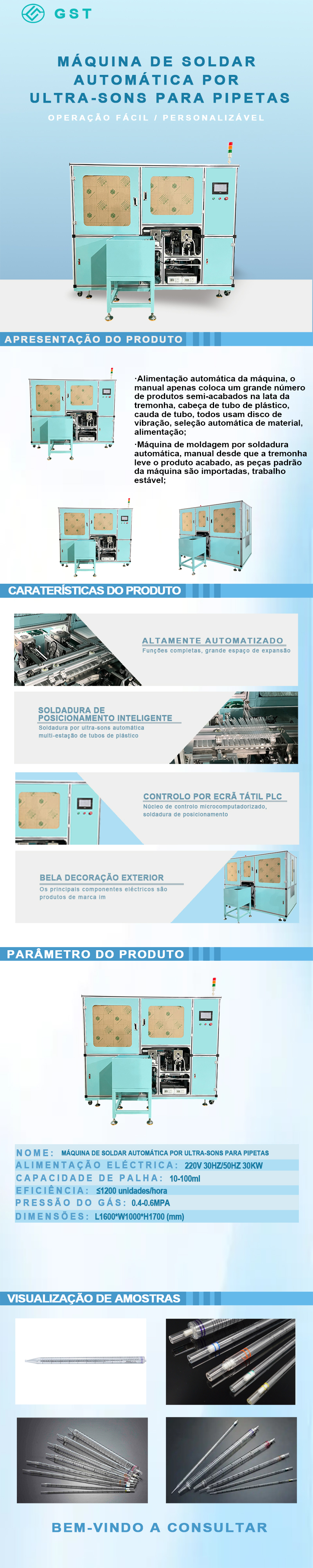 Máquina automática de soldadura ultrassónica para pipetas | Equipamento de soldadura automatizado de alta precisão para consumíveis de laboratório
