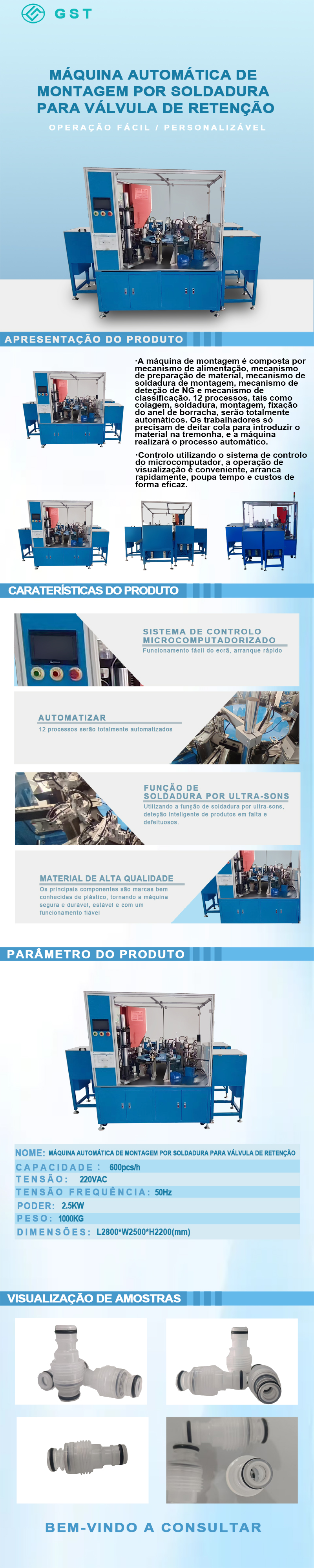 Máquina de montagem automática por soldadura ultrassónica de válvulas de retenção | Equipamento de soldadura ultrassónica | Soluções de montagem automatizadas não normalizadas