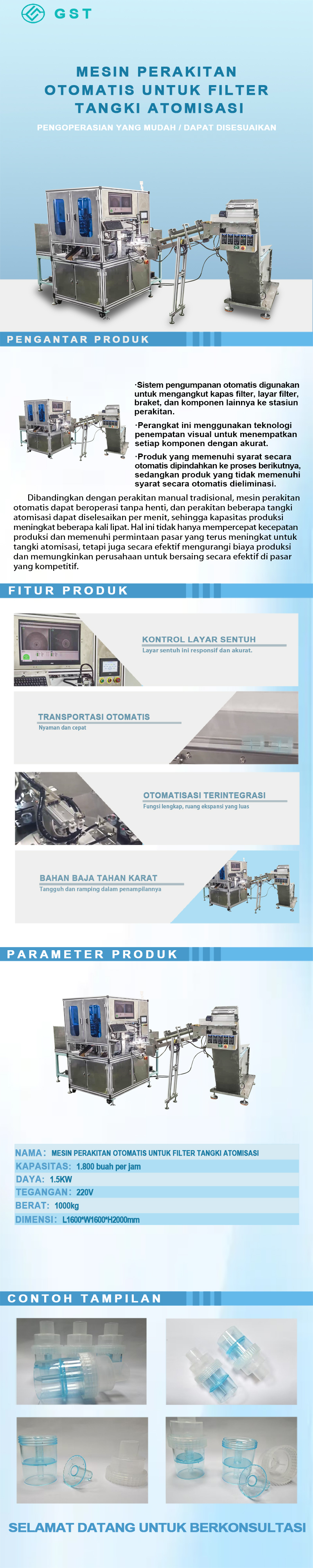 Mesin perakitan otomatis untuk filter tabung atomiser | Peralatan produksi otomatis untuk filter tabung atomiser untuk perlengkapan medis