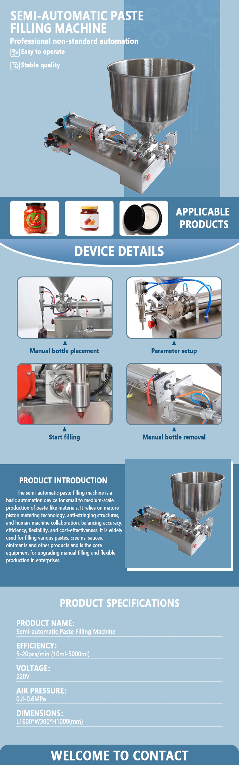 Semi-automatic paste filling machine | High-precision quantitative filling equipment for creams and sauces | Supports non-standard customization Semi-automatic paste filling machine | High-precision quantitative filling equipment for creams and sauces | Supports non-standard customization